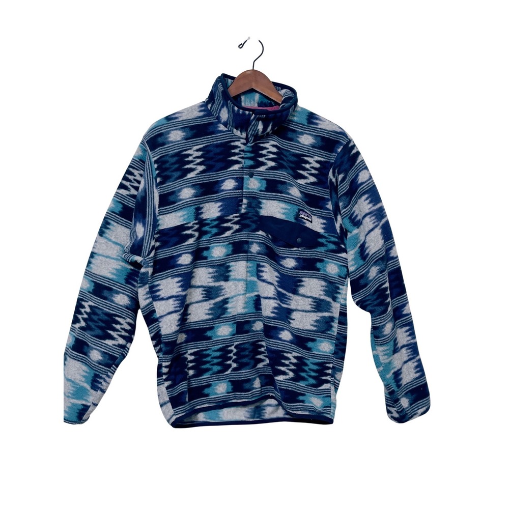 Patagonia Mens Synchilla Snap-T Fleece Pullover S Blue Aztec Geometric Outdoor